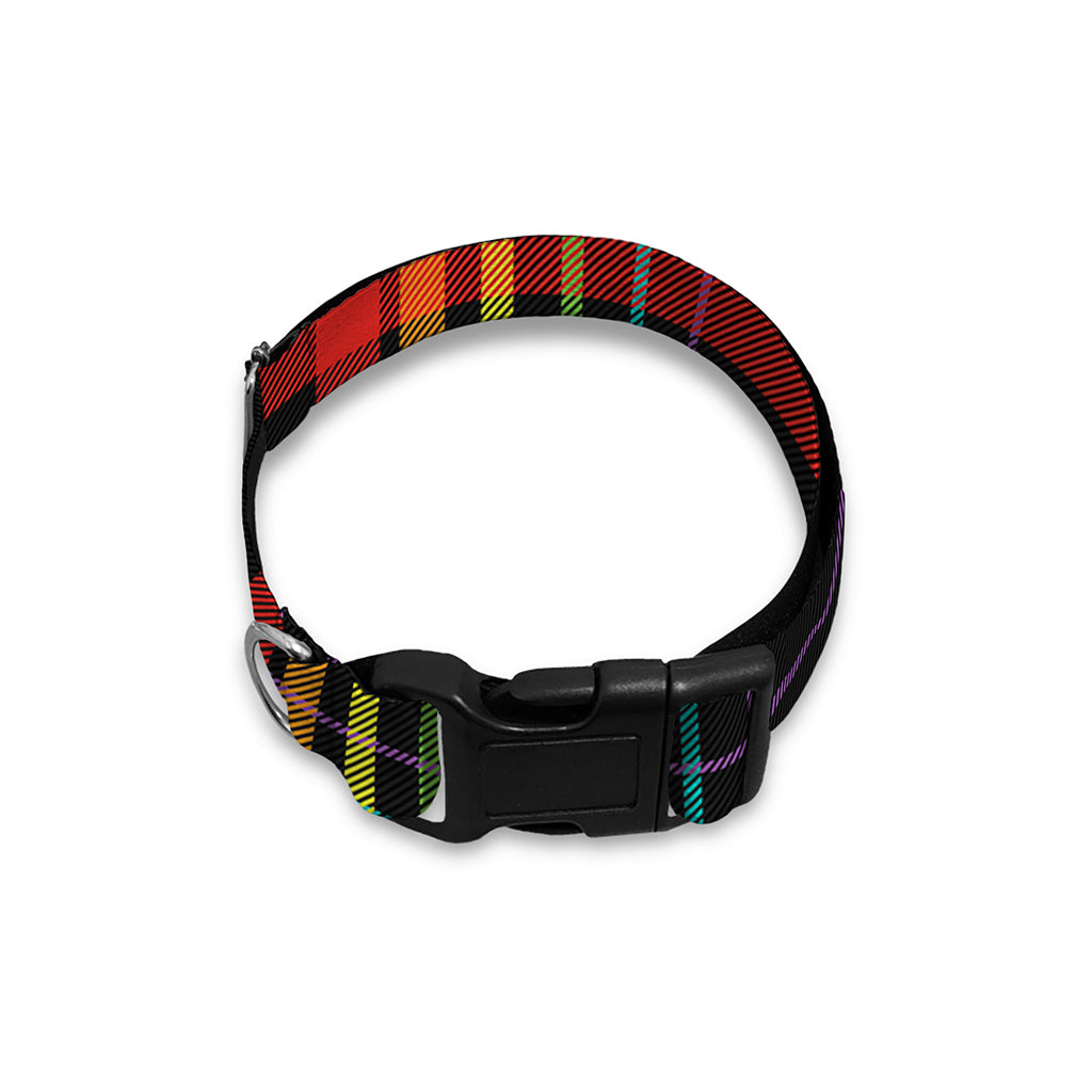Rainbow Tartan Pattern Print Dog Collar