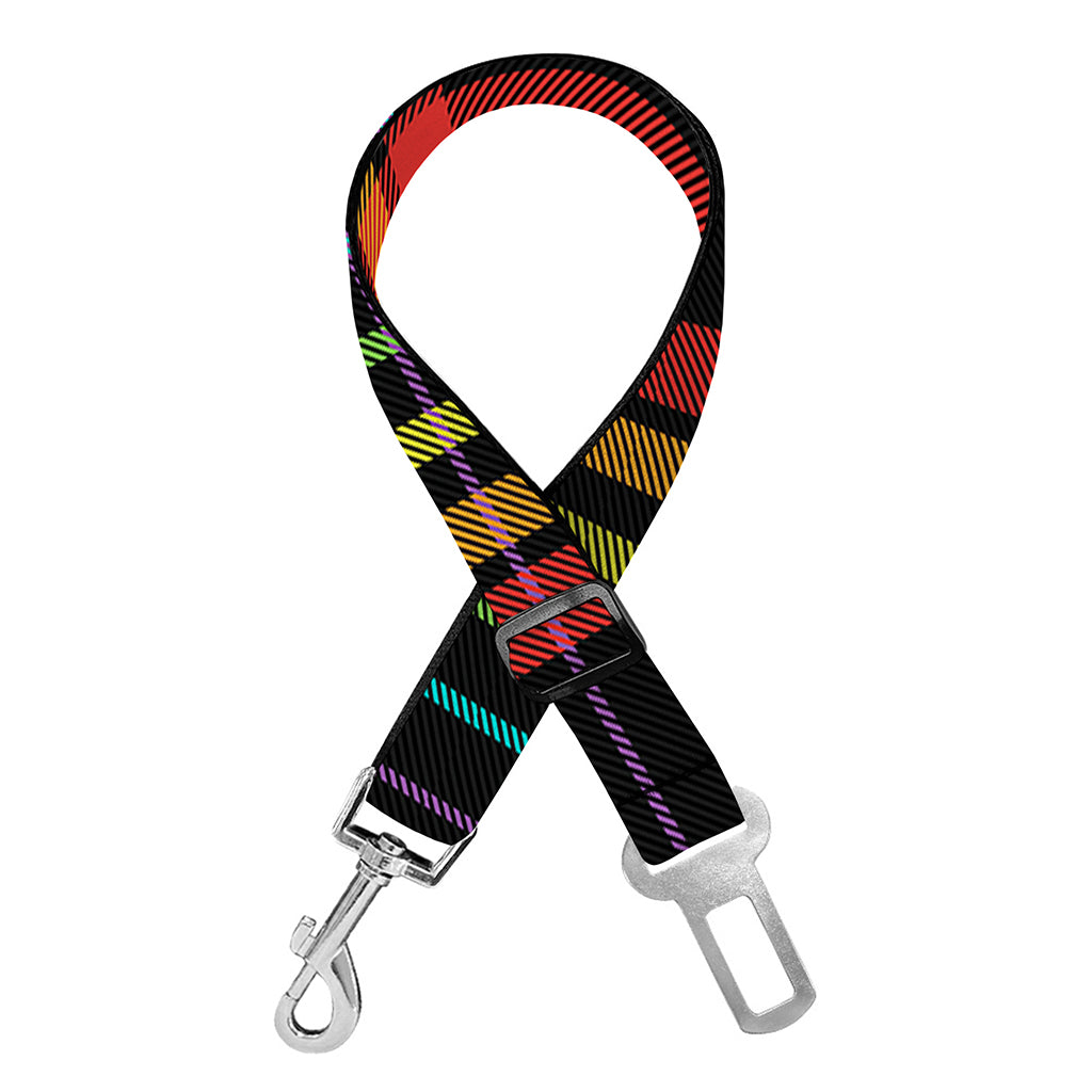 Rainbow Tartan Pattern Print Dog Seat Belt
