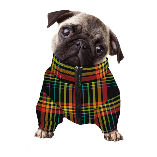 Rainbow Tartan Pattern Print Dog Zip Up Jacket