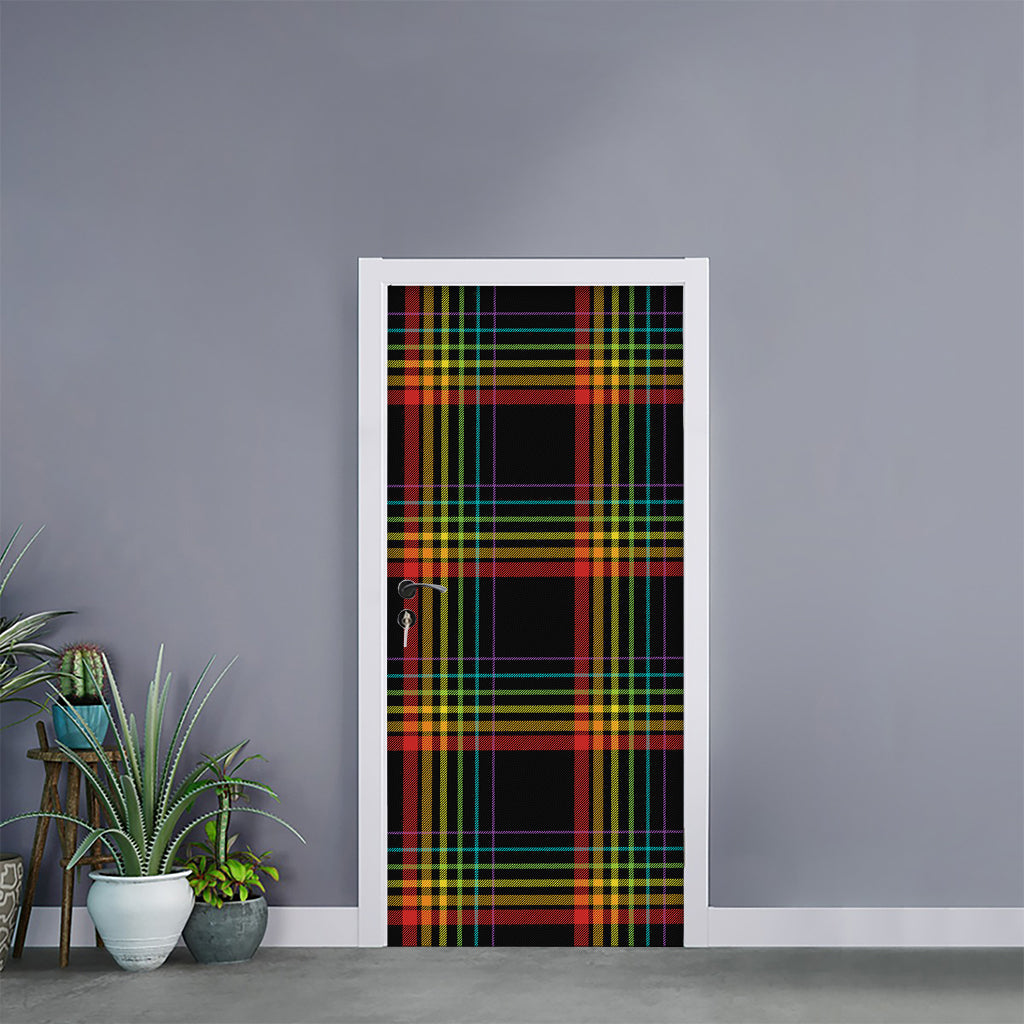 Rainbow Tartan Pattern Print Door Sticker