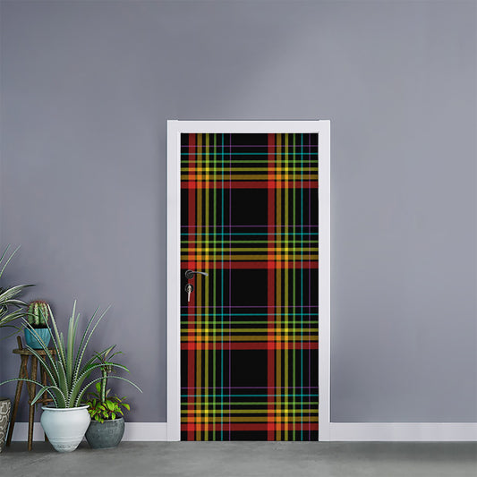 Rainbow Tartan Pattern Print Door Sticker
