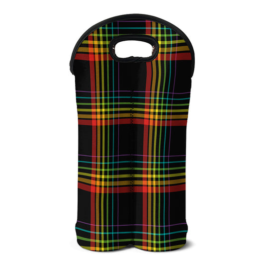 Rainbow Tartan Pattern Print Double Neoprene Wine Tote