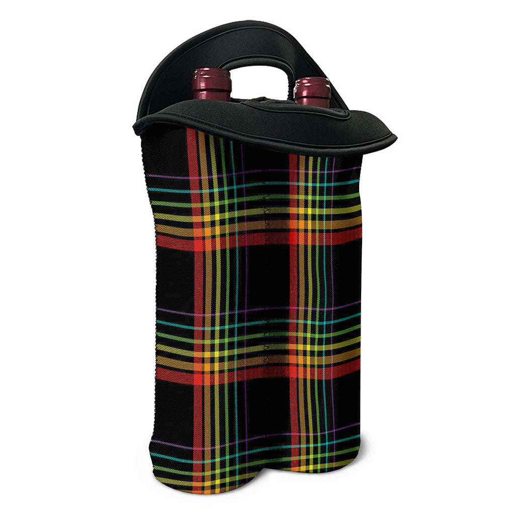Rainbow Tartan Pattern Print Double Neoprene Wine Tote