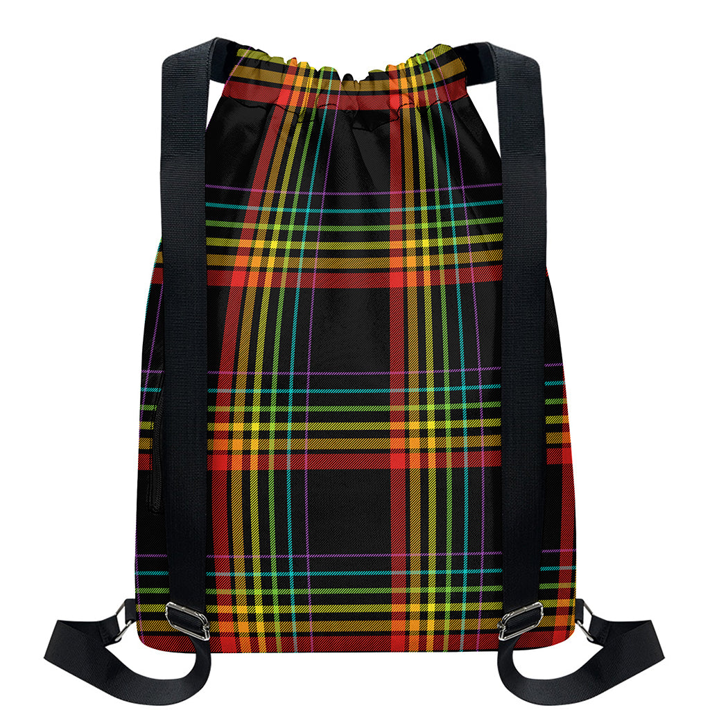 Rainbow Tartan Pattern Print Drawstring Backpack