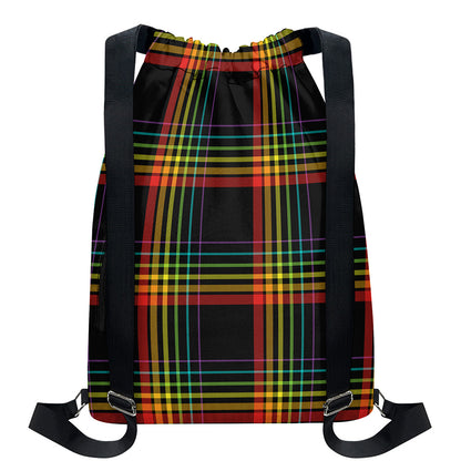 Rainbow Tartan Pattern Print Drawstring Backpack