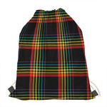 Rainbow Tartan Pattern Print Drawstring Bag