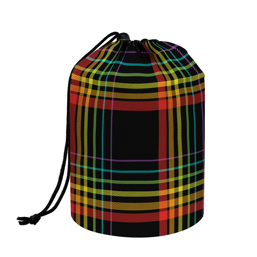 Rainbow Tartan Pattern Print Drawstring Makeup Bag