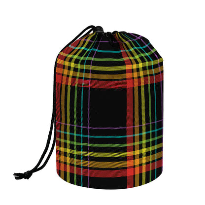 Rainbow Tartan Pattern Print Drawstring Makeup Bag