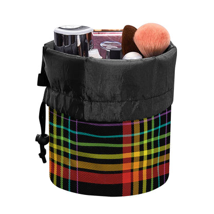 Rainbow Tartan Pattern Print Drawstring Makeup Bag