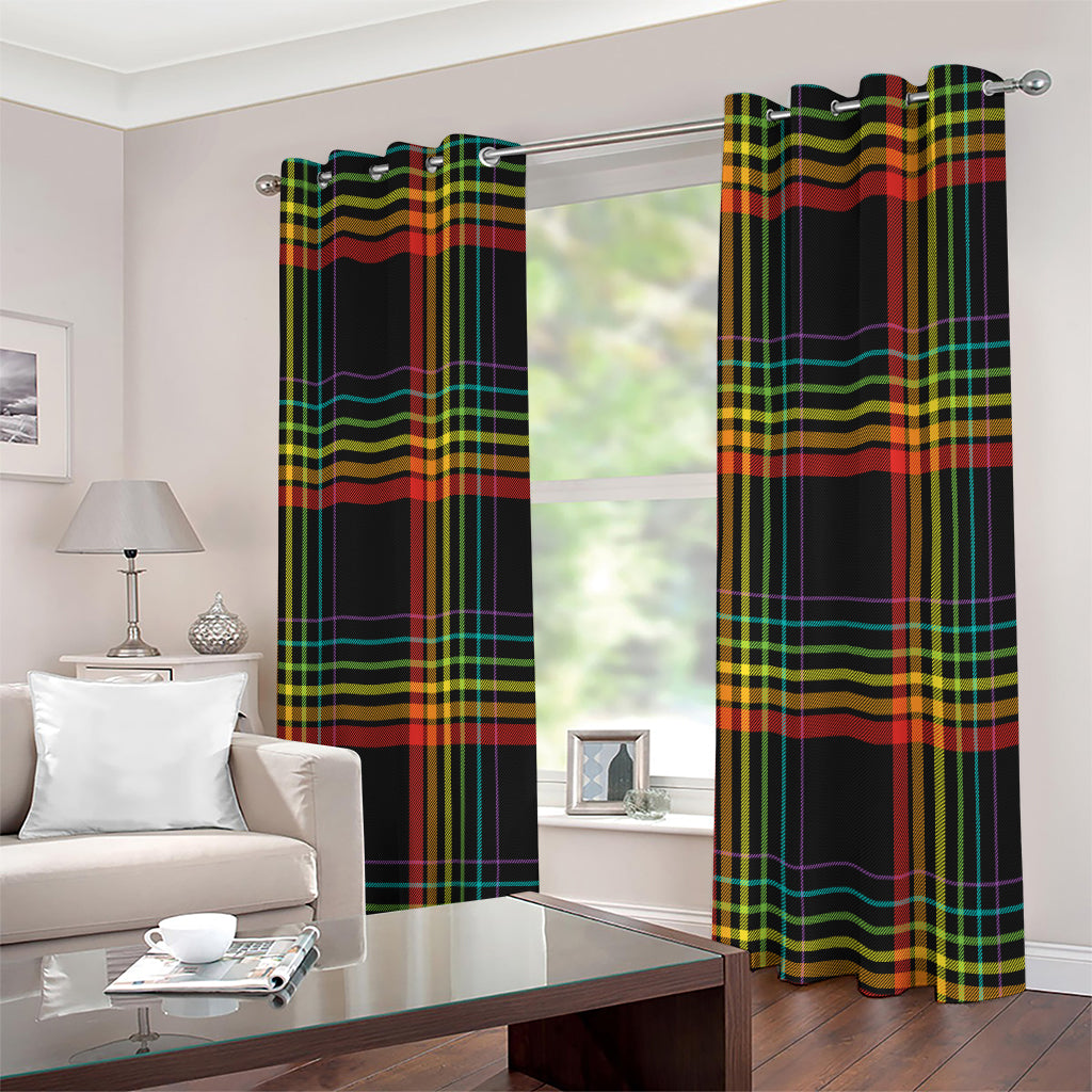 Rainbow Tartan Pattern Print Extra Wide Grommet Curtains