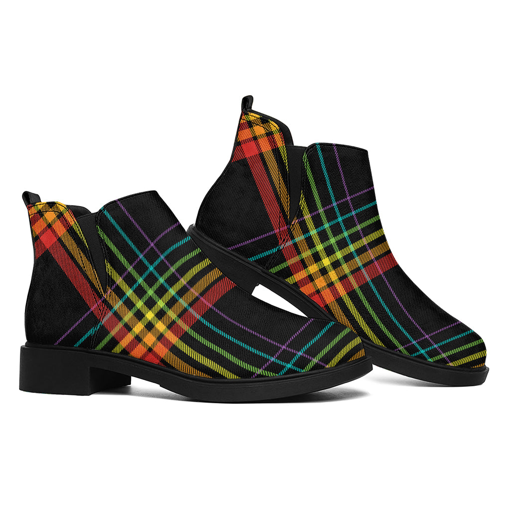 Rainbow Tartan Pattern Print Flat Ankle Boots