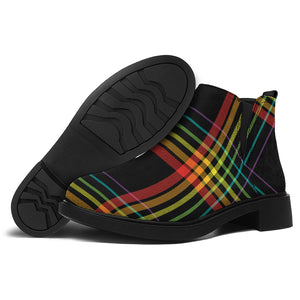 Rainbow Tartan Pattern Print Flat Ankle Boots