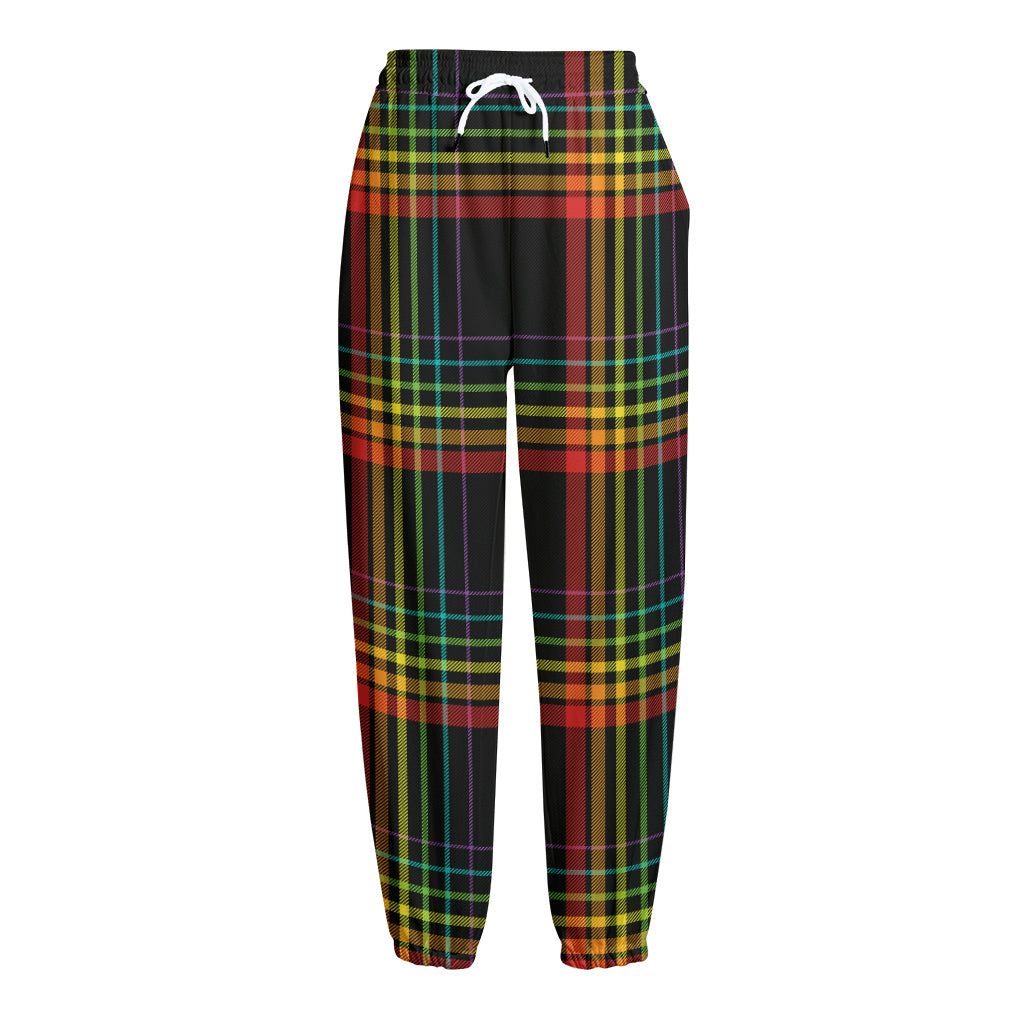 Rainbow Tartan Pattern Print Fleece Lined Knit Pants