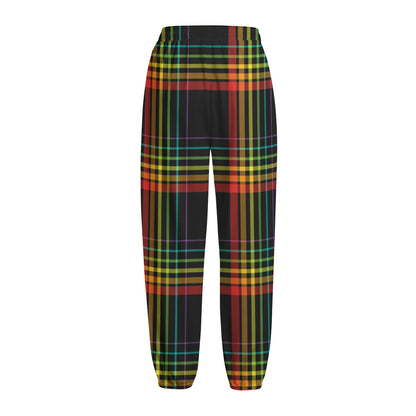 Rainbow Tartan Pattern Print Fleece Lined Knit Pants