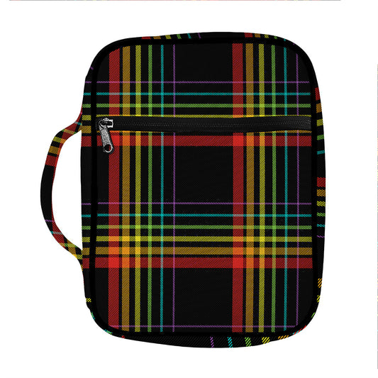 Rainbow Tartan Pattern Print Front Pocket Bible Bag