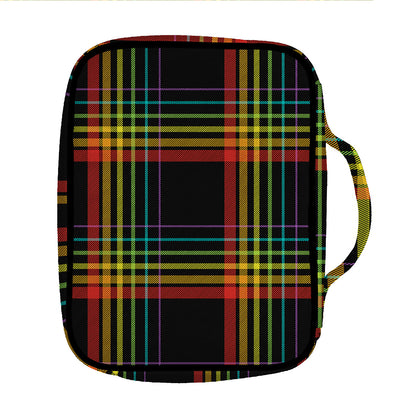 Rainbow Tartan Pattern Print Front Pocket Bible Bag