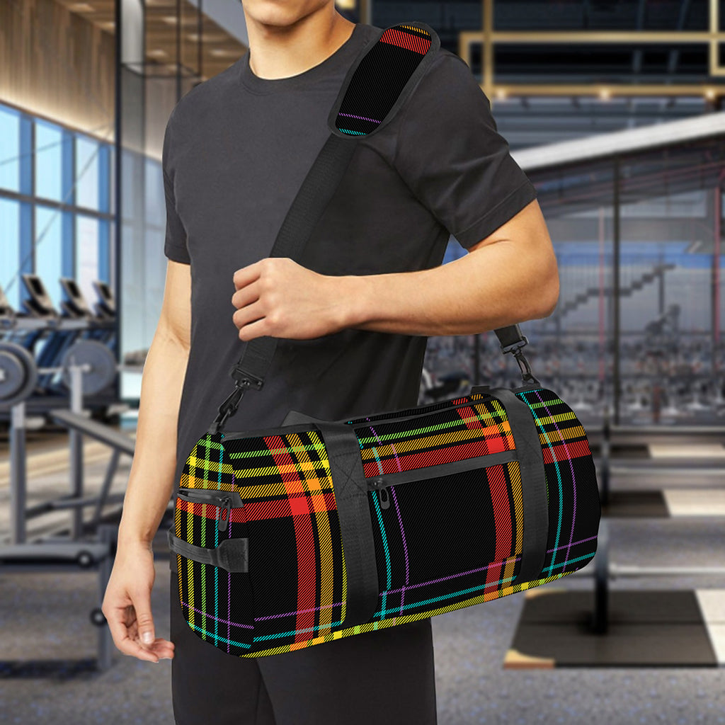 Rainbow Tartan Pattern Print Gym Bag