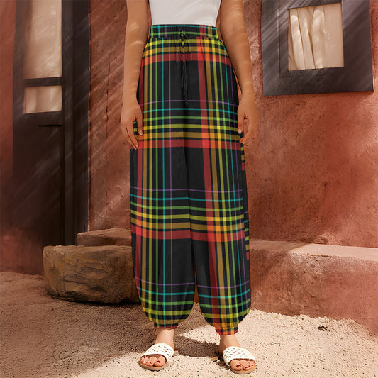 Rainbow Tartan Pattern Print Harem Pants