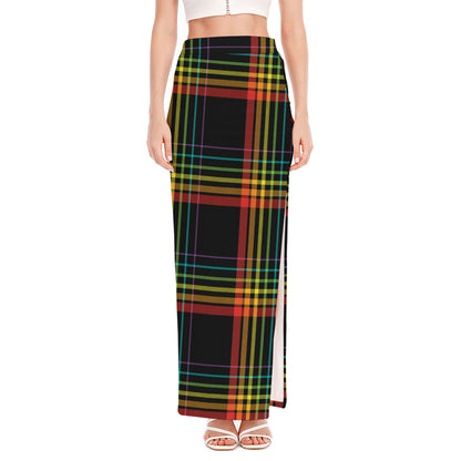 Rainbow Tartan Pattern Print High Slit Maxi Skirt