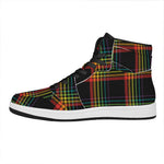 Rainbow Tartan Pattern Print High Top Leather Sneakers