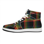 Rainbow Tartan Pattern Print High Top Leather Sneakers