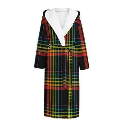 Rainbow Tartan Pattern Print Hooded Bathrobe