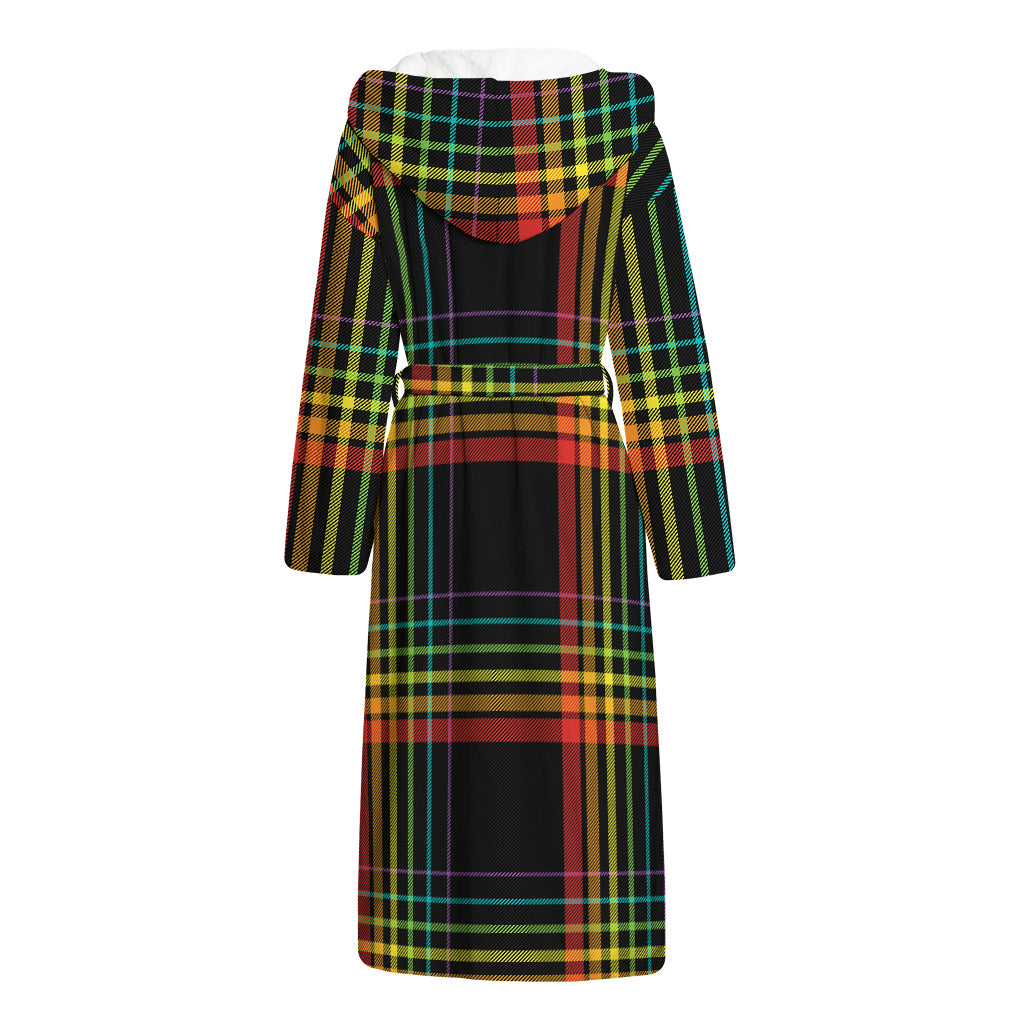 Rainbow Tartan Pattern Print Hooded Bathrobe