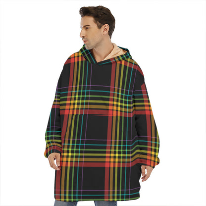 Rainbow Tartan Pattern Print Hoodie Blanket