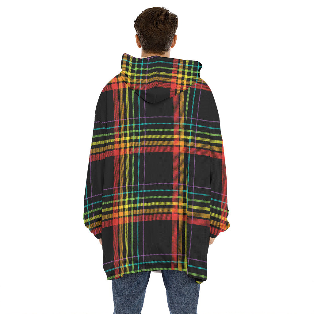 Rainbow Tartan Pattern Print Hoodie Blanket