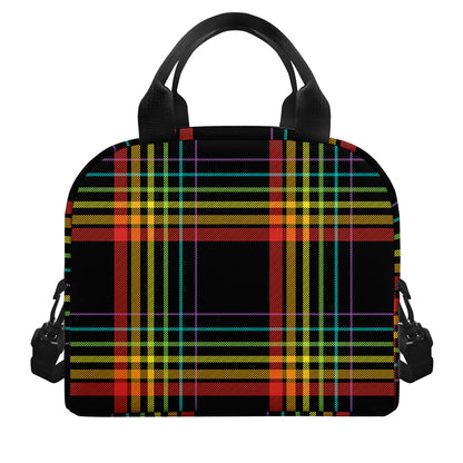 Rainbow Tartan Pattern Print Insulated Lunch Bag