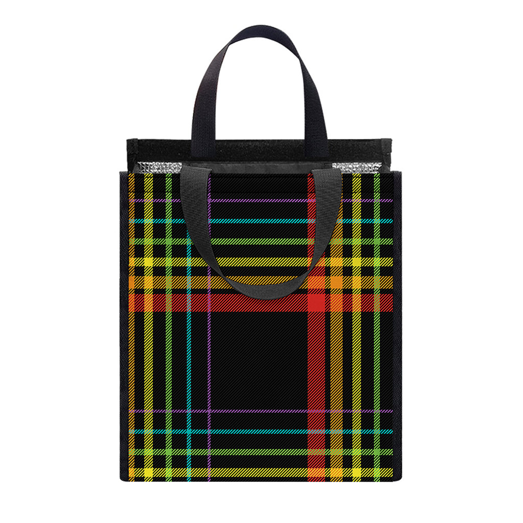 Rainbow Tartan Pattern Print Insulated Lunch Tote