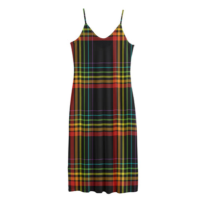 Rainbow Tartan Pattern Print Jersey Midi Cami Dress