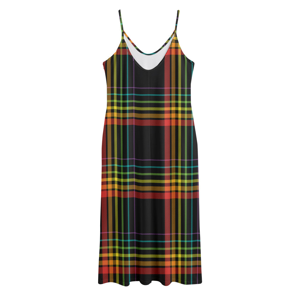 Rainbow Tartan Pattern Print Jersey Midi Cami Dress