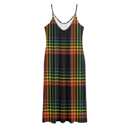 Rainbow Tartan Pattern Print Jersey Midi Cami Dress