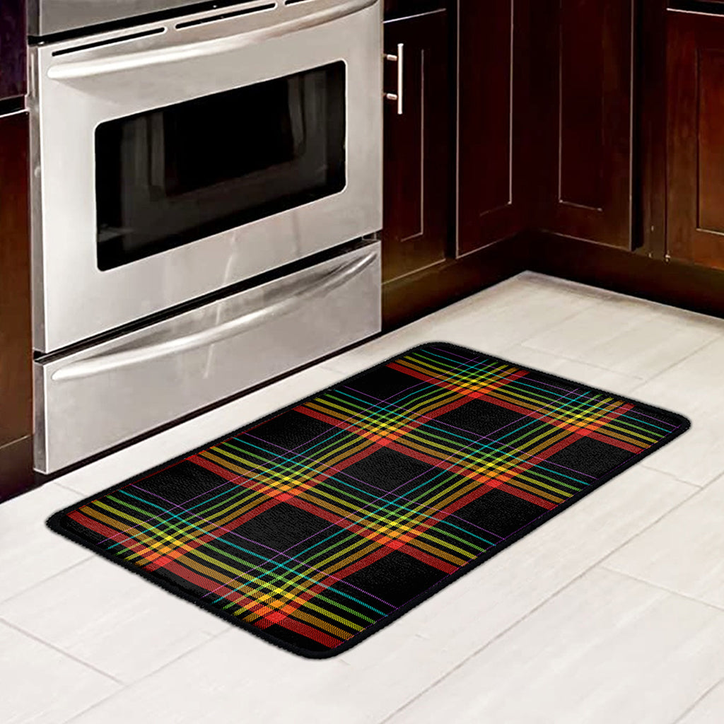 Rainbow Tartan Pattern Print Kitchen Mat
