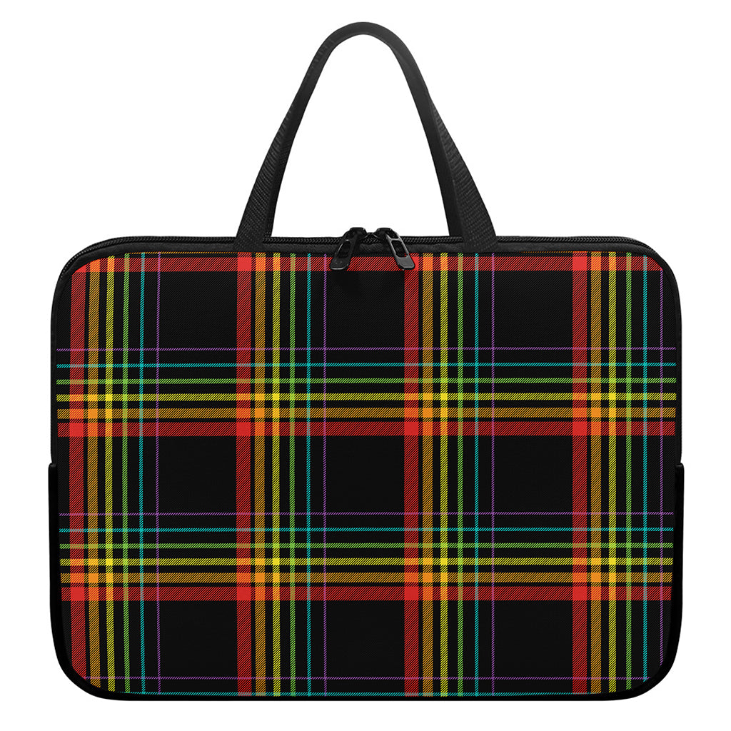 Rainbow Tartan Pattern Print Laptop Sleeve With Handle