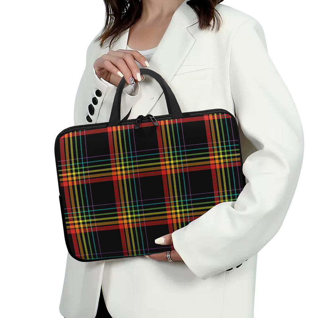 Rainbow Tartan Pattern Print Laptop Sleeve With Handle