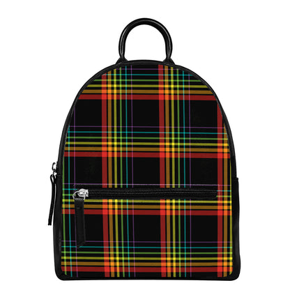 Rainbow Tartan Pattern Print Leather Backpack