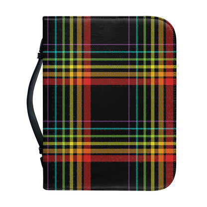 Rainbow Tartan Pattern Print Leather Bible Cover