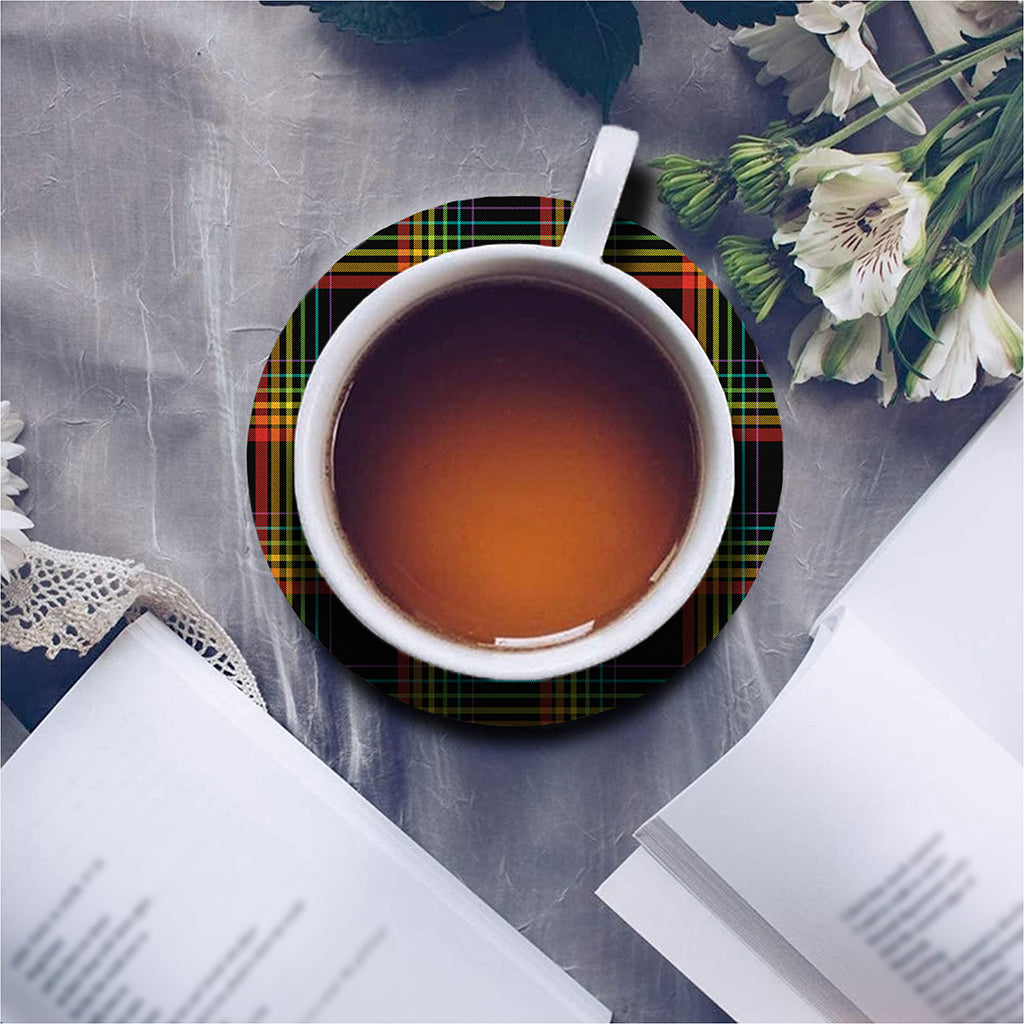 Rainbow Tartan Pattern Print Leather Coaster Set