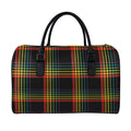 Rainbow Tartan Pattern Print Leather Duffel Bag