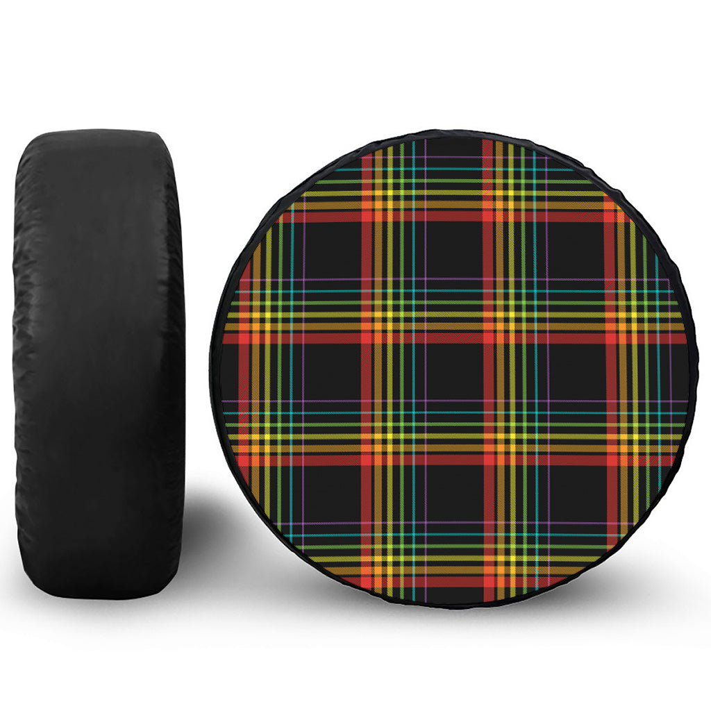 Rainbow Tartan Pattern Print Leather Spare Tire Cover