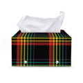 Rainbow Tartan Pattern Print Leather Tissue Box Cover