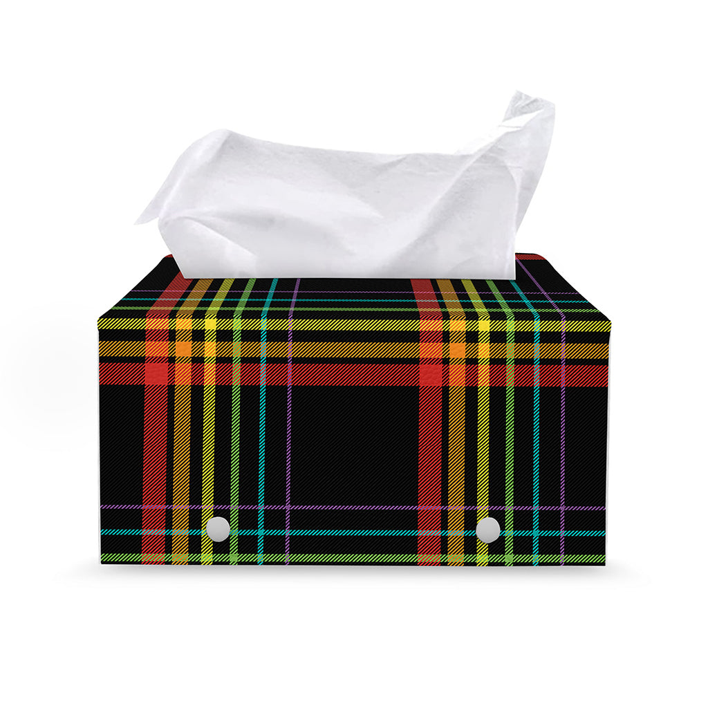 Rainbow Tartan Pattern Print Leather Tissue Box Cover