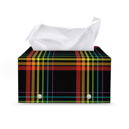 Rainbow Tartan Pattern Print Leather Tissue Box Cover