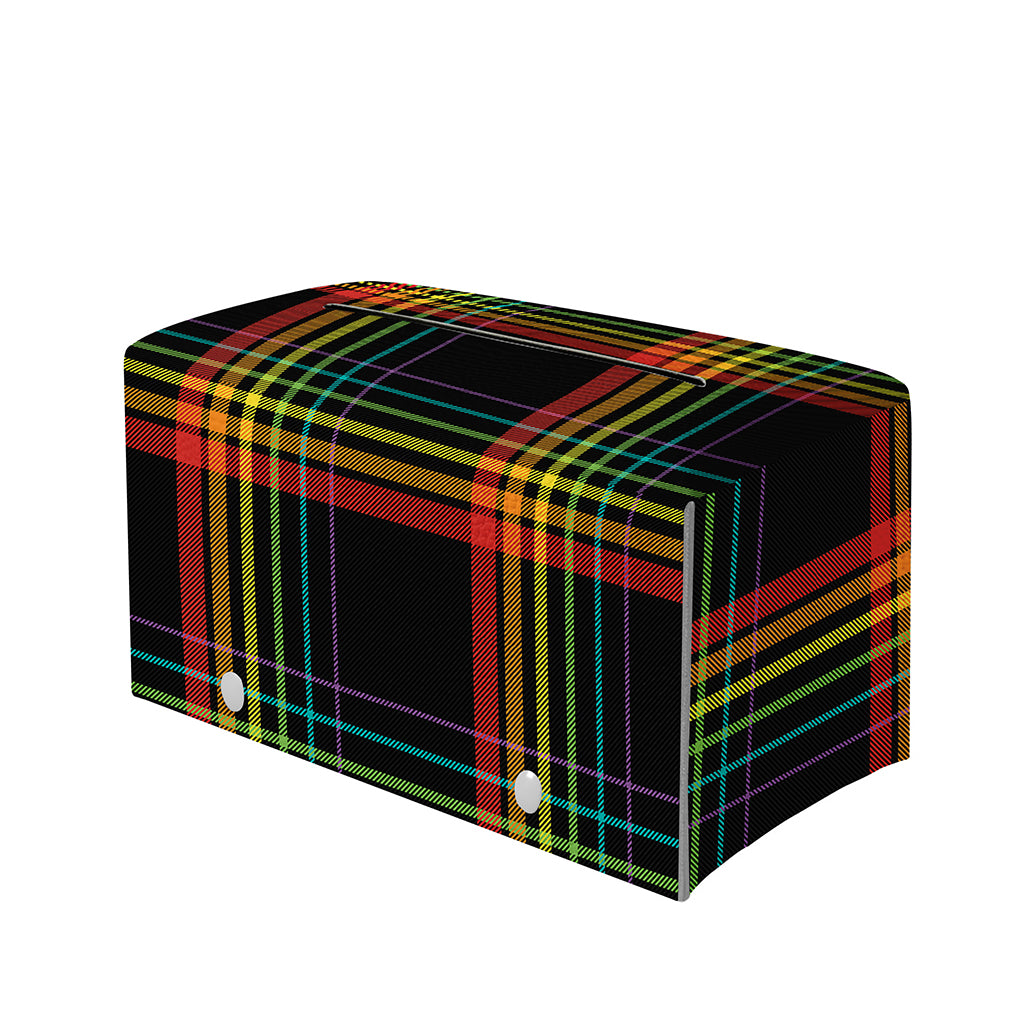 Rainbow Tartan Pattern Print Leather Tissue Box Cover