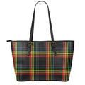 Rainbow Tartan Pattern Print Leather Tote Bag With Zipper