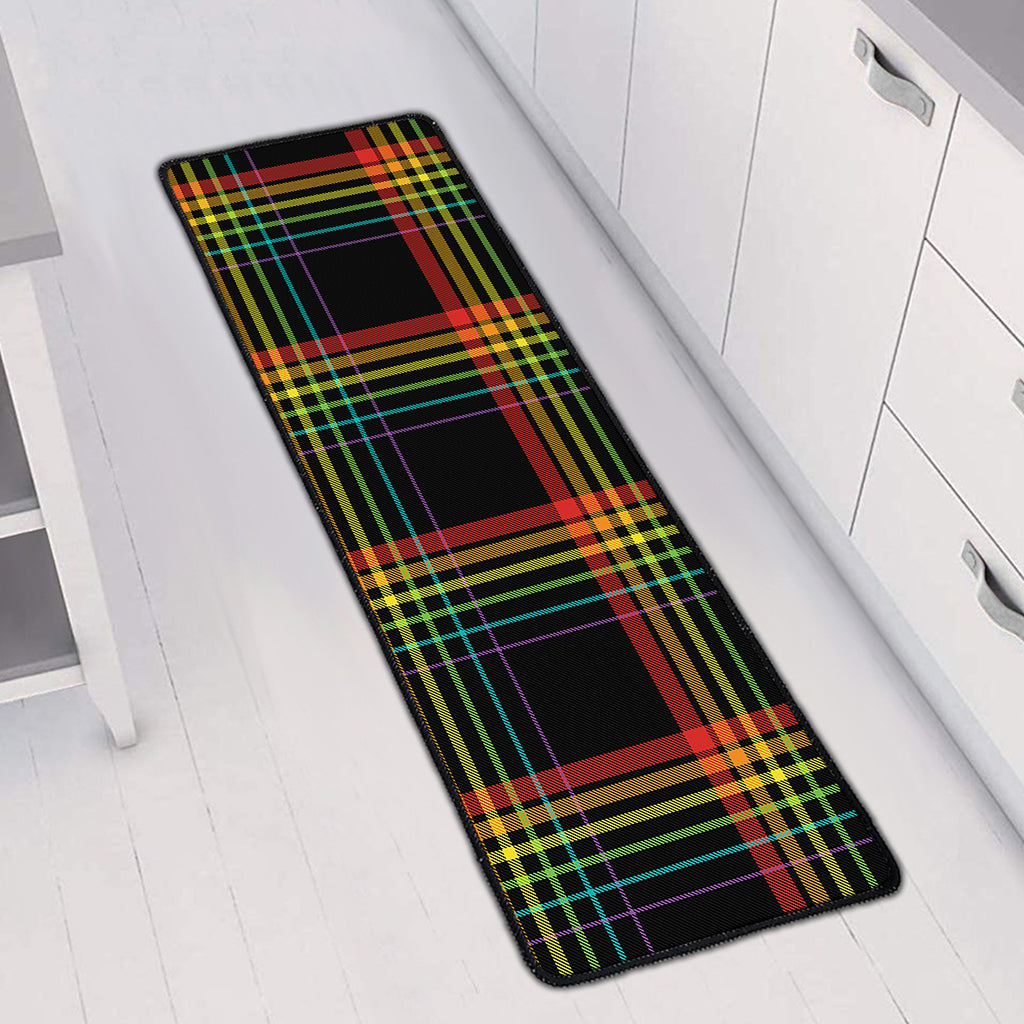 Rainbow Tartan Pattern Print Long Kitchen Mat