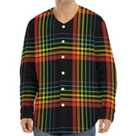 Rainbow Tartan Pattern Print Long Sleeve Baseball Jersey