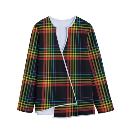 Rainbow Tartan Pattern Print Long Sleeve Short Coat